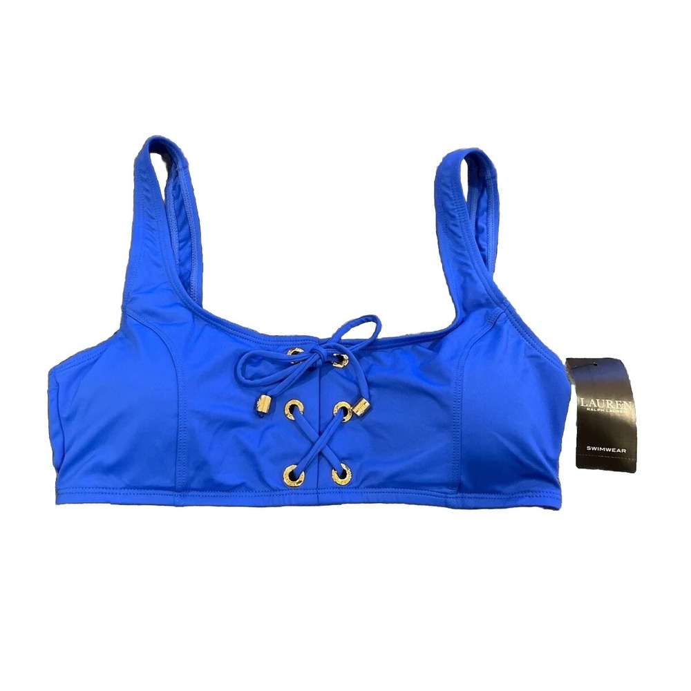 Lauren Ralph Lauren Bikini Top Womens Lace-Up Bralette Swim Royal Blue 8